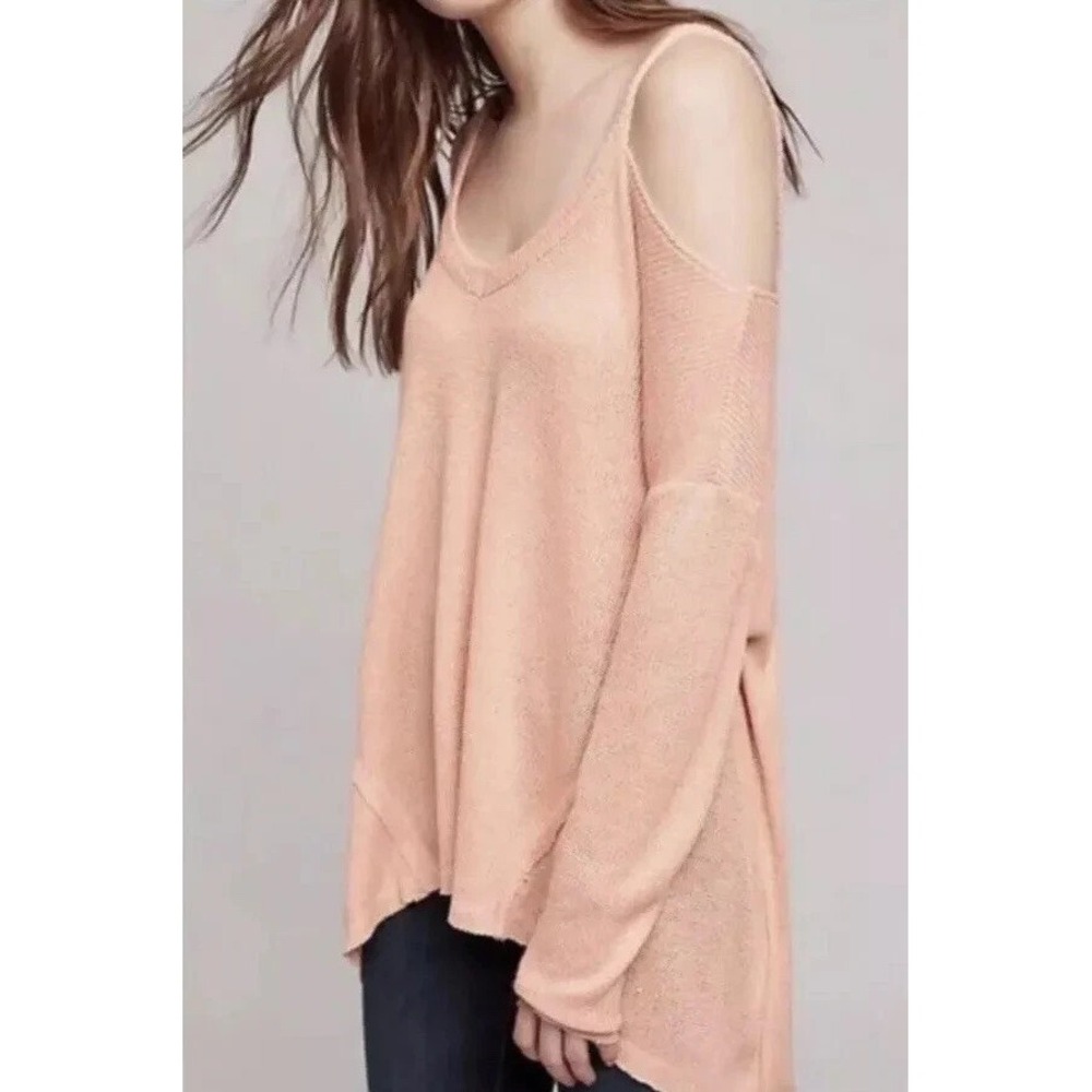 Anthropologie Deletta Milipa Peach Oversized Cold-Shoulder Knit Sweater XXS